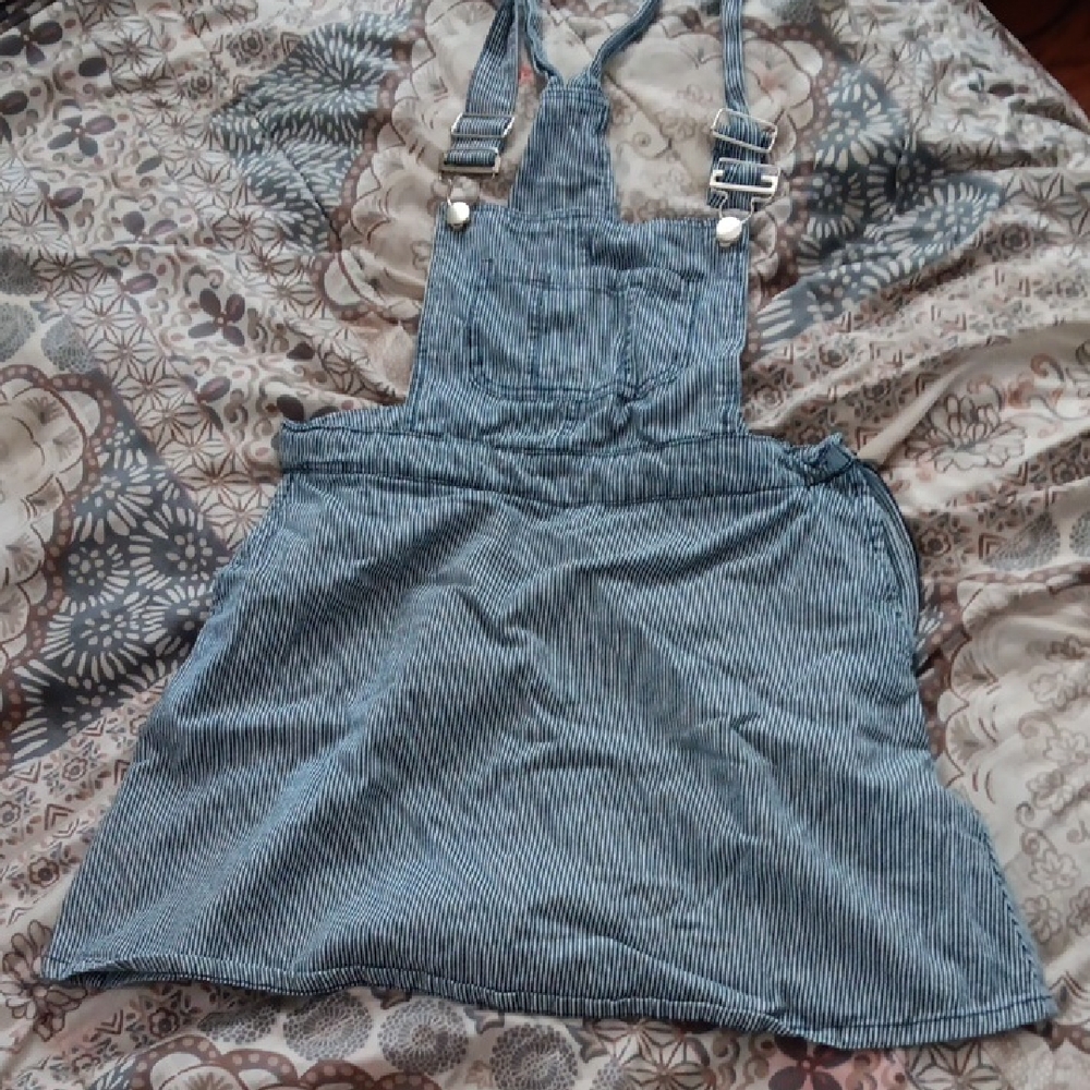 Striped Denim Overall Dress